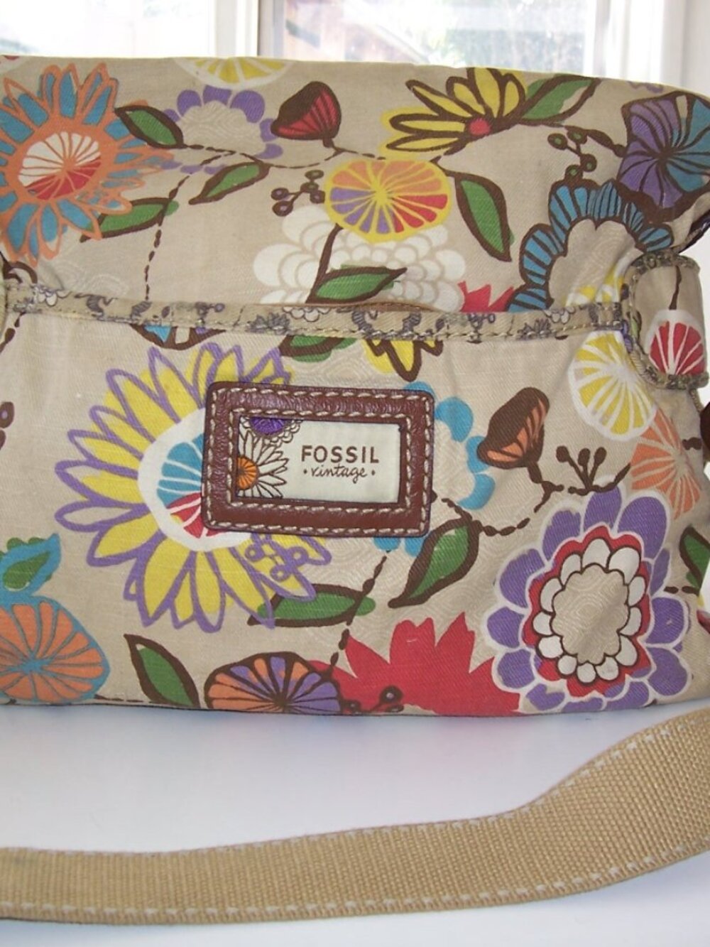 Fossil Vintage Canvas Floral Print Crossbody Bag